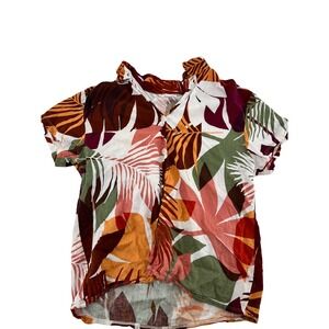Vitamin A Womens Tropical Palm Leaf Short Sleeve Button Down Shirt Multicolor M